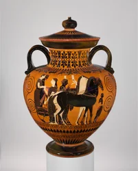 Ánfora de Cuello de Terracota con Tapa y Perilla, c.540 a.C.